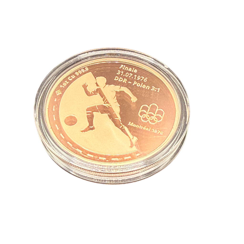 Kupfermedaille „Montreal 1976" – DDR Fußball-Gold | 1 oz Feinkupfer 999,9