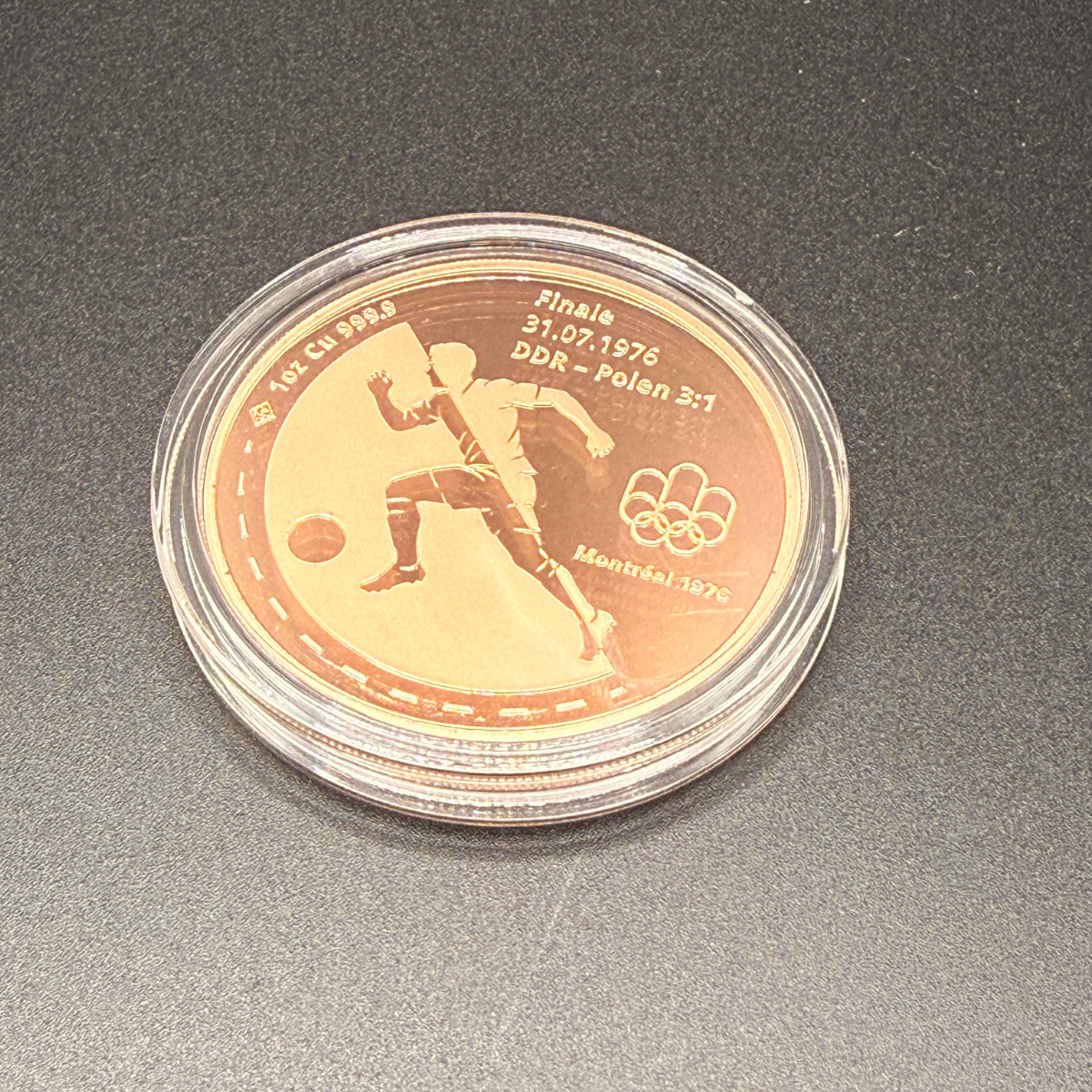 Kupfermedaille „Montreal 1976" – DDR Fußball-Gold | 1 oz Feinkupfer 999,9